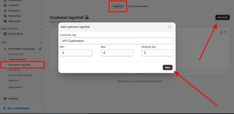 Set customer tag based quantity limits